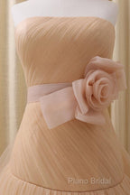 A-Line Stomacher Tiered Wedding Dresses Court Train With Appliques