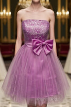 A-Line Strapless Appliques Bowknot Short Homecoming Dresses Party Dresses