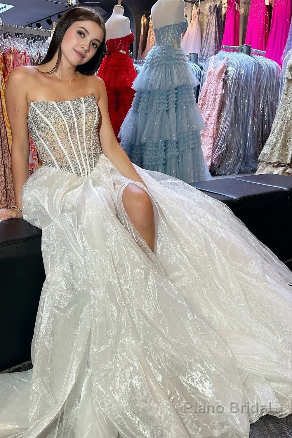 A Line Strapless Blush Corset Organza Prom Dress Secondary image