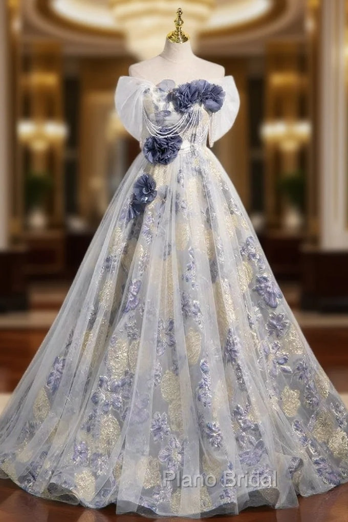 A-Line Strapless Flower Formal Prom Dresses Main image