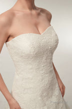 A Line Strapless Ivory Lace Floor Length Wedding Dresses