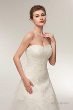 A Line Strapless Ivory Lace Floor Length Wedding Dresses