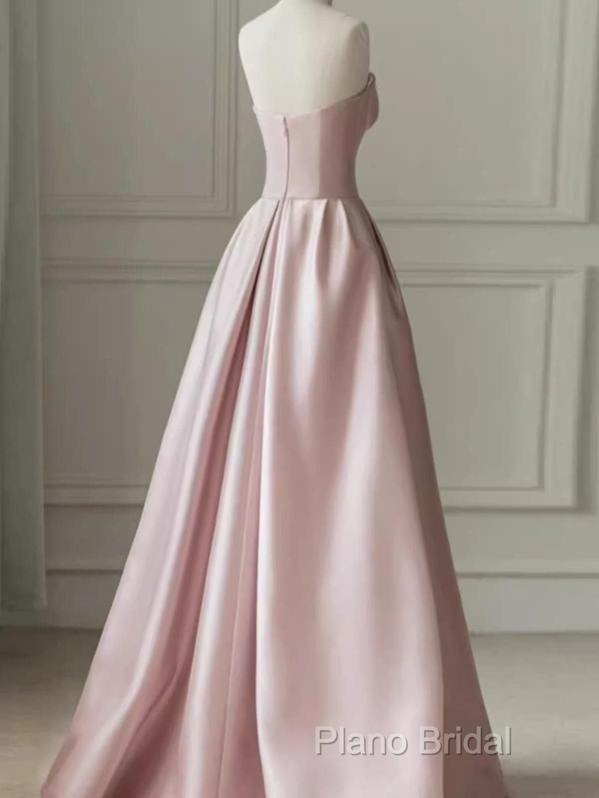 A Line Strapless Pink Party Dresses Long Satin Formal Prom Dresses