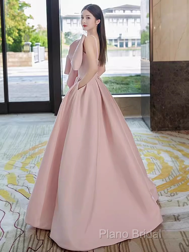 A Line Strapless Pink Satin Long Formal Prom Dresses Party Dresses Secondary image