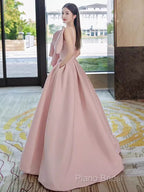 A Line Strapless Pink Satin Long Formal Prom Dresses Party Dresses
