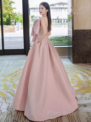 A Line Strapless Pink Satin Long Formal Prom Dresses Party Dresses