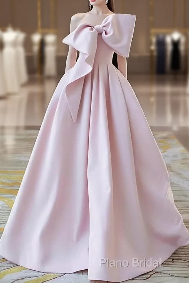 A Line Strapless Pink Satin Long Formal Prom Dresses Party Dresses Main image