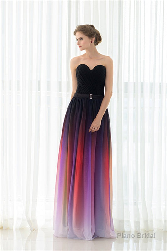 A Line Strapless Sleeveless Colorful Chiffon Floor Length Prom Dresses With Belt Main image