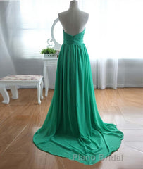 A-Line Strapless Sweetheart Neck Green Chiffon Long Formal Prom Dresses, Green Evening Dresses