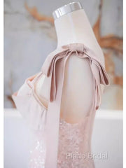 A Line Straps Pink Satin Long Formal Prom Dresses