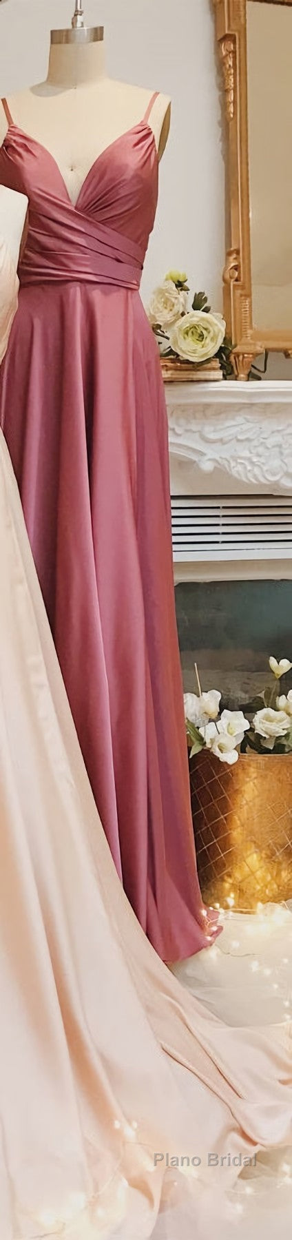 A-Line Straps Ruched Long Bridesmaid Dresses Prom Dresses Secondary image