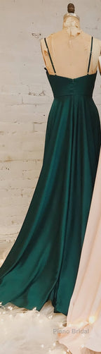 A-Line Straps Ruched Long Bridesmaid Dresses Prom Dresses