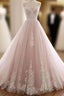 A Line Straps Tulle Lace Appliques Formal Prom Dresses Off Shoulder Floor Length Beautiful