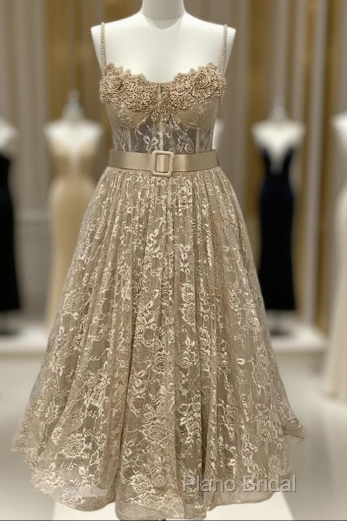 A-Line Sweetheart Corset Midi Lace Dresses Main image