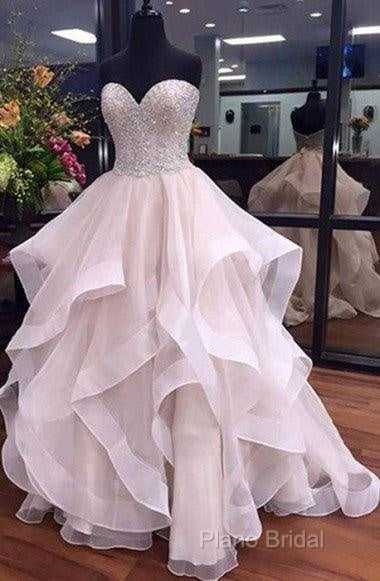 A-Line Sweetheart Floor-Length Organza Wedding Dresses With Beading Ruffles