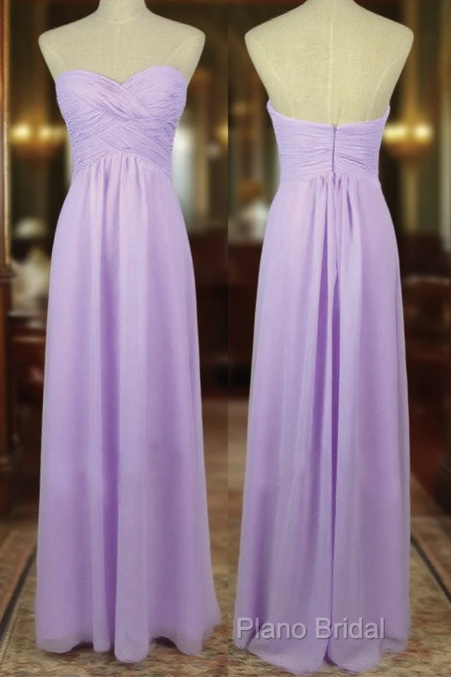A Line Sweetheart Neck Backless Lilac Long Formal Prom Dresses, Lilac Long Bridesmaid Dresses Main image