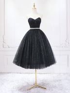 A-Line Sweetheart Neck Black Short Formal Prom Dresses, Black Formal Evening Dresses