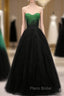 A Line Sweetheart Neck Green Beads Black Tulle Long Formal Prom Dresses Evening Dresses