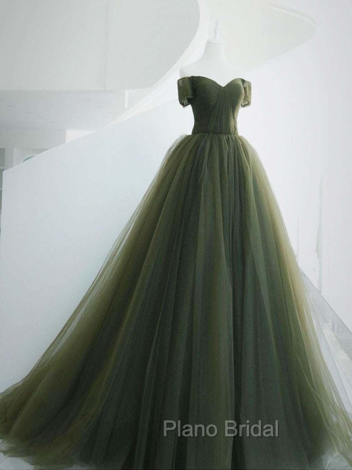 A-Line Sweetheart Neck Green Long Formal Prom Dresses, Sweep Train Green Formal Dresses Secondary image