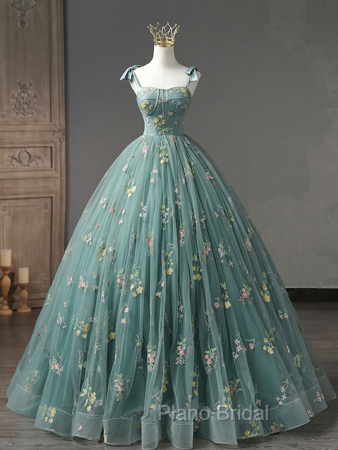A-Line Sweetheart Neck Green Long Formal Prom Dresses, Green Lace Formal Dresses