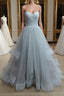 A-Line Sweetheart Neck Grey Formal Prom Dresses, Formal Dresses, Grey Wedding Dresses
