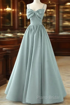 A-Line Sweetheart Neck Satin Beads Blue Long Formal Prom Dresses, Blue Formal Dresses