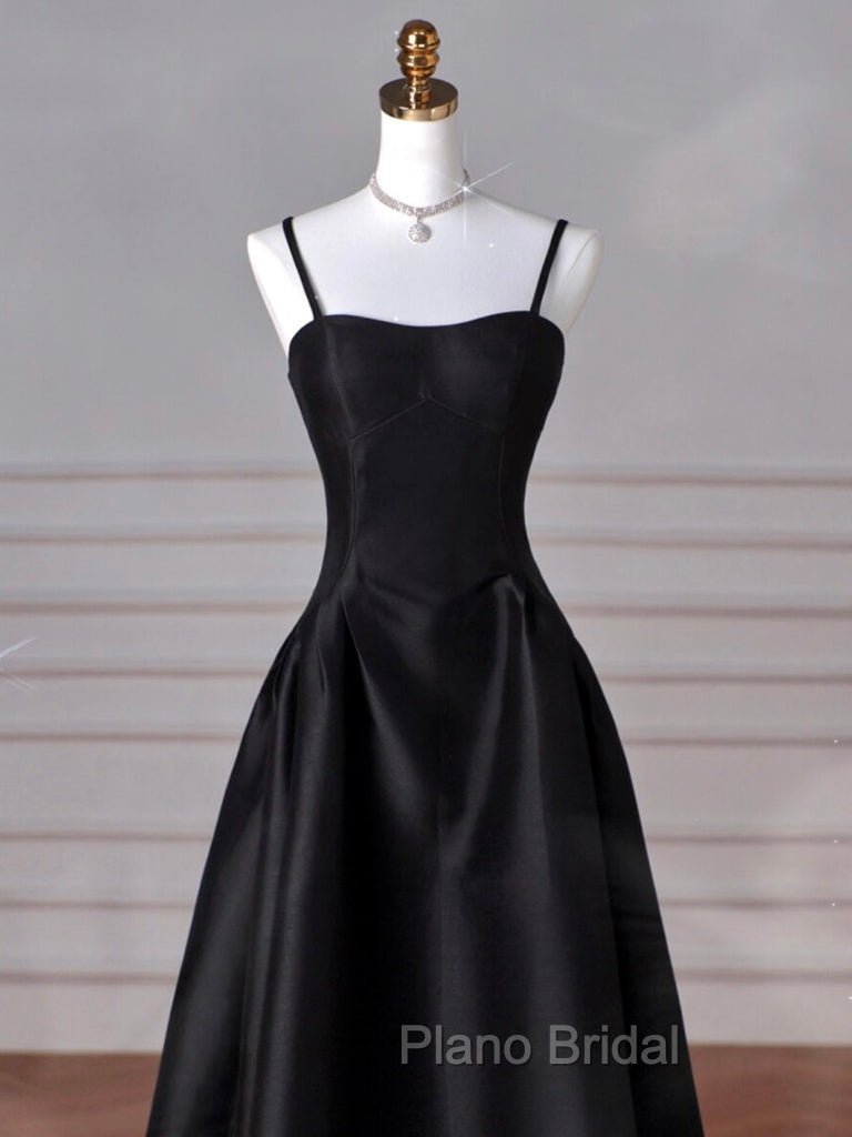 A-Line Sweetheart Neck Satin Black Long Formal Prom Dresses, Black Long Evening Dresses Secondary image