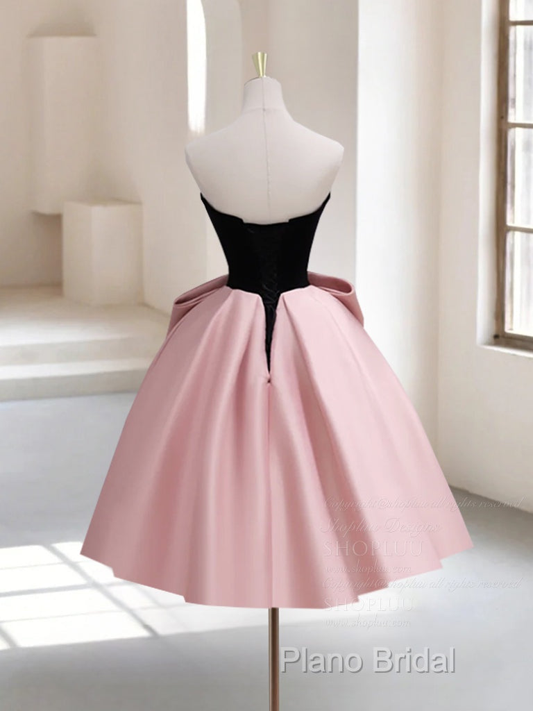 A-Line Sweetheart Neck Satin Black/Pink Short Formal Prom Dresses, Cute Homecoming Dresses Secondary image