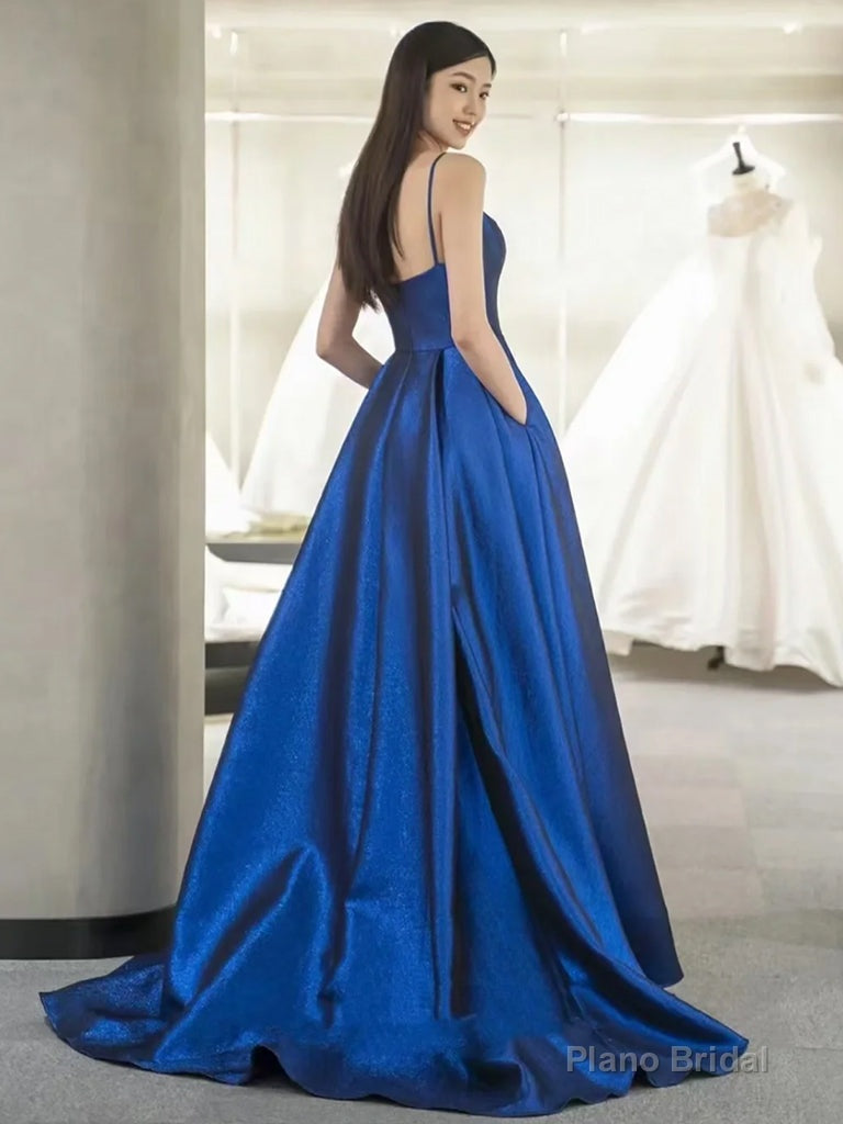 A-Line Sweetheart Neck Satin Blue Long Prom Dress, Blue Long Formal Dress Secondary image