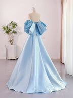 A-Line Sweetheart Neck Satin Blue Long Formal Prom Dresses, Blue Long Formal Dresses