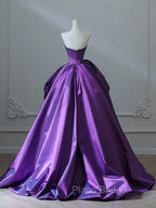 A-Line Sweetheart Neck Satin Purple Long Formal Prom Dresses Formal Dresses Evening Dresses