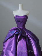 A-Line Sweetheart Neck Satin Purple Long Formal Prom Dresses Formal Dresses Evening Dresses