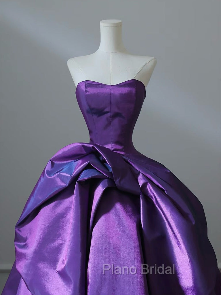 A-Line Sweetheart Neck Satin Purple Long Formal Prom Dresses Formal Dresses Evening Dresses