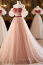 A-Line Sweetheart Neck Sequin Tulle Pink Long Formal Prom Dresses, Pink Formal Dresses