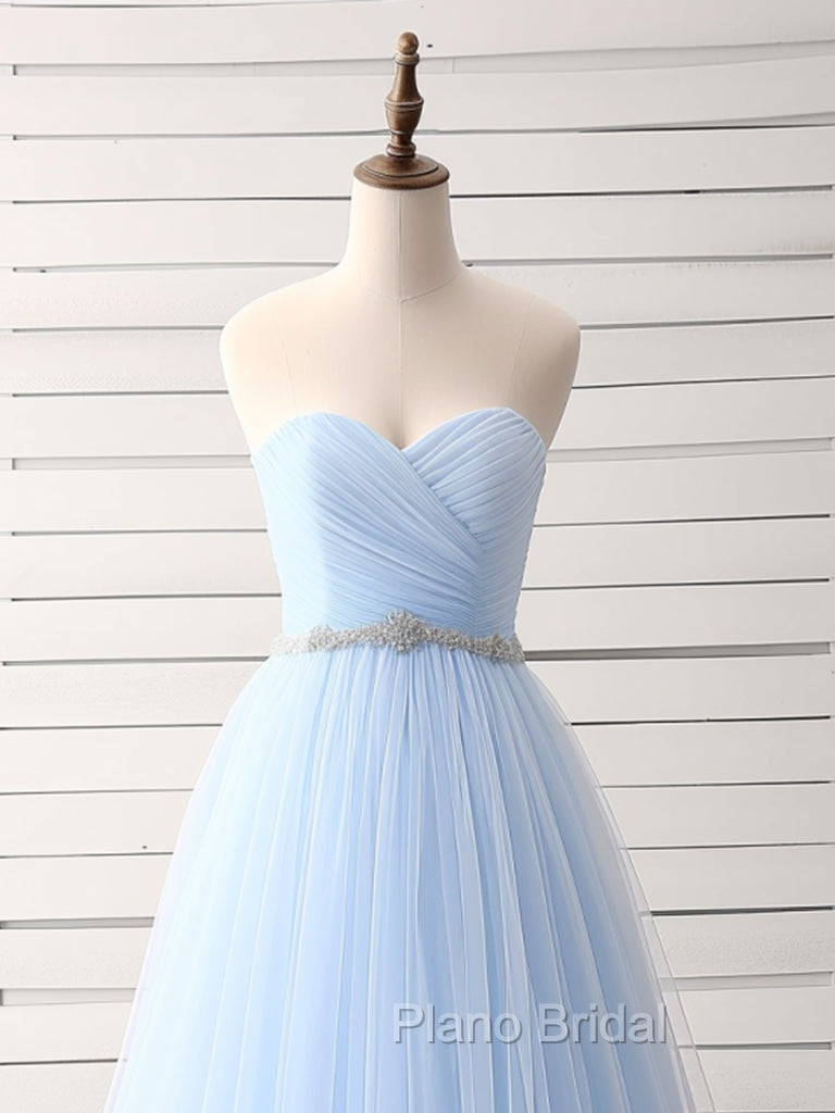 A-Line Sweetheart Neck Tulle Blue Long Formal Prom Dresses, Blue Long Bridesmaid Dresses Secondary image