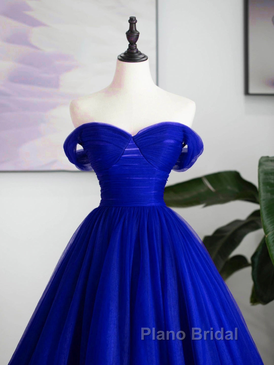A-Line Sweetheart Neck Tulle Blue Long Formal Prom Dresses, Blue Long Formal Dresses
