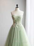A-Line Sweetheart Neck Tulle Lace Applique Green Long Formal Prom Dresses Formal Dresses Off Shoulder