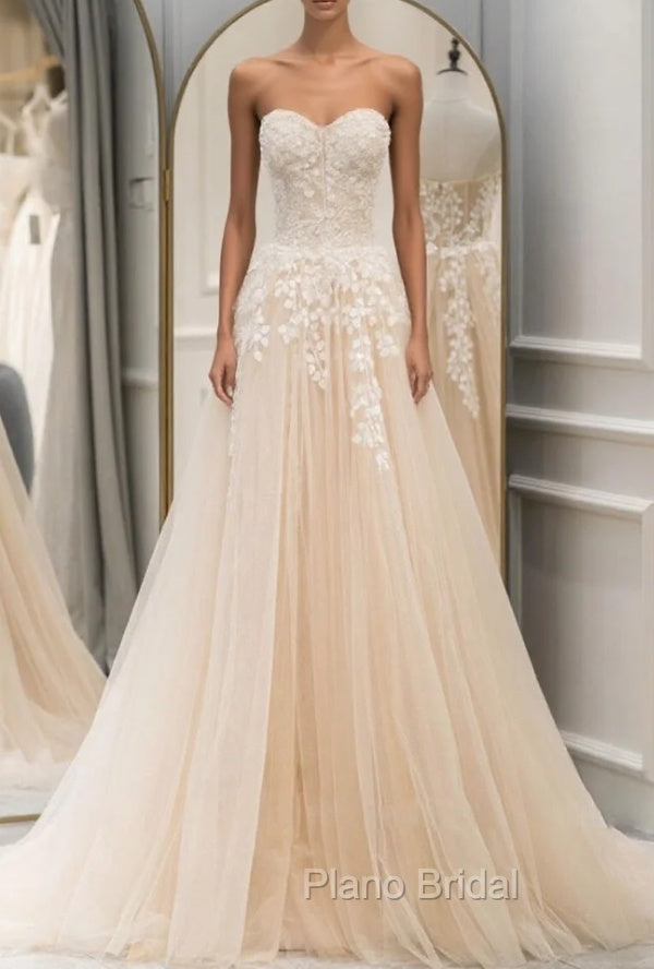 A Line Sweetheart Neck Tulle lace Blue Long Formal Prom Dresses, Lace Formal Gown Graduation Dresses Secondary image