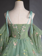 A-Line Sweetheart Neck Tulle Lace Green Long Formal Prom Dresses