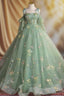A-Line Sweetheart Neck Tulle Lace Green Long Formal Prom Dresses