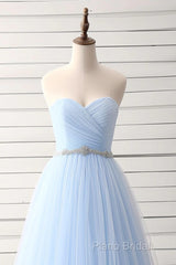 A-Line Sweetheart Neck Tulle Light Sky Blue Long Formal Prom Dresses
