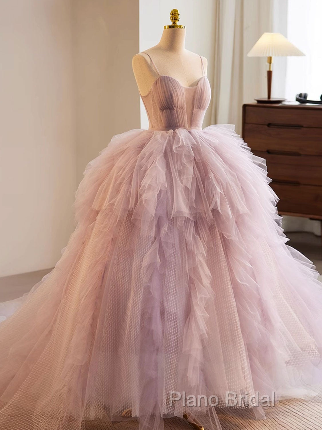 A-Line Sweetheart Neck Tulle Pink Long Formal Prom Dresses, Pink Formal Dresses Secondary image