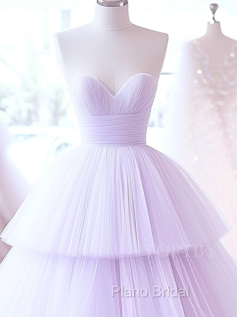 A-Line Sweetheart Neck Tulle Purple Long Formal Prom Dresses, Purple Long Formal Dresses Secondary image