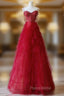 A-Line Sweetheart Neck Tulle Red Long Formal Prom Dresses, Red Long Graduation Dresses with Beads