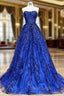 A-Line Sweetheart Neck Tulle Sequin Blue Long Formal Prom Dresses, Blue Long Formal Dresses