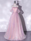 A-Line Sweetheart Neck Tulle Sequin Pink Long Formal Prom Dresses, Pink Tulle Formal Dresses