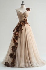A-Line Sweetheart Neckline Tulle Applique Long Formal Prom Dresses, Vintage Evening Gown