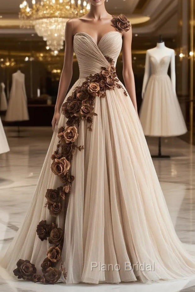 A-Line Sweetheart Neckline Tulle Applique Long Formal Prom Dresses, Vintage Evening Gown Main image