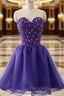 A-line Sweetheart Sleeveless Tulle Short/Mini Homecoming Dresses With Beading Rhinestone