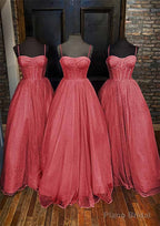 A-line Sweetheart Spaghetti Straps Long/Floor-Length Glitter Prom Dresses With Pockets